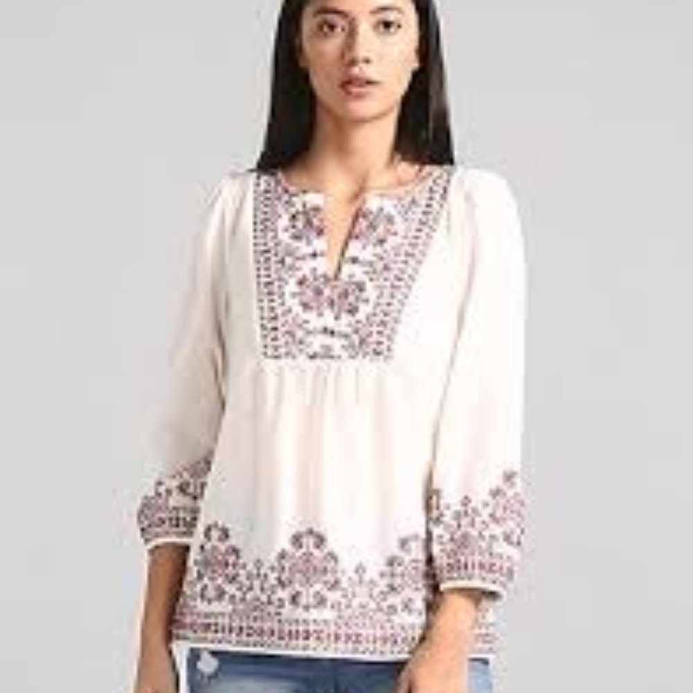 Gap Embroidered Bib-Front Boho Blouse